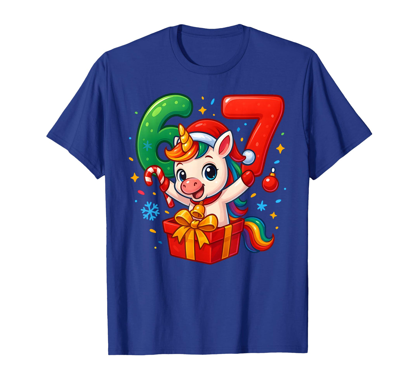 Christmas Unicorn 67 Funny 6 7 Meme Girls Kids Xmas 6-7 Cute T-Shirt
