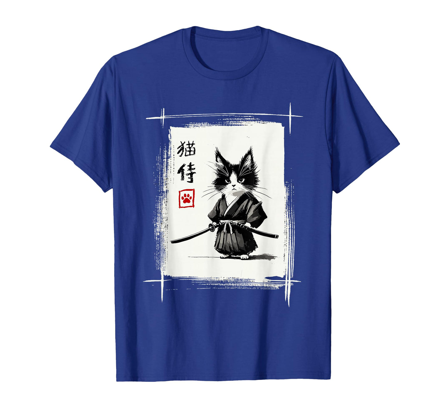 Samurai Cat Japanese Art Sumi-e Novelty Kawaii Funny Cat T-Shirt