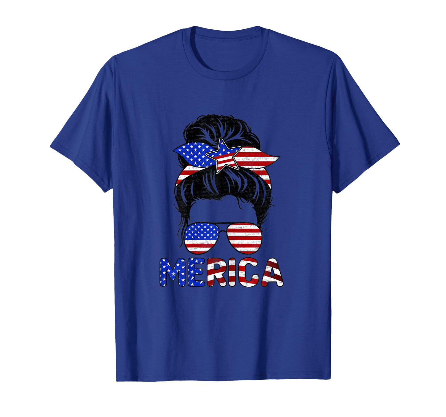 Womens Messy Bun Merica Sunglasses Women Girls USA Flag 4th of July T-Shirt