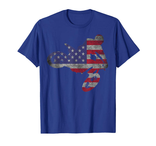 Dirt Bike American Flag T-Shirt | Motocross Enduro Shirt Women Girls Kids Men T-Shirt