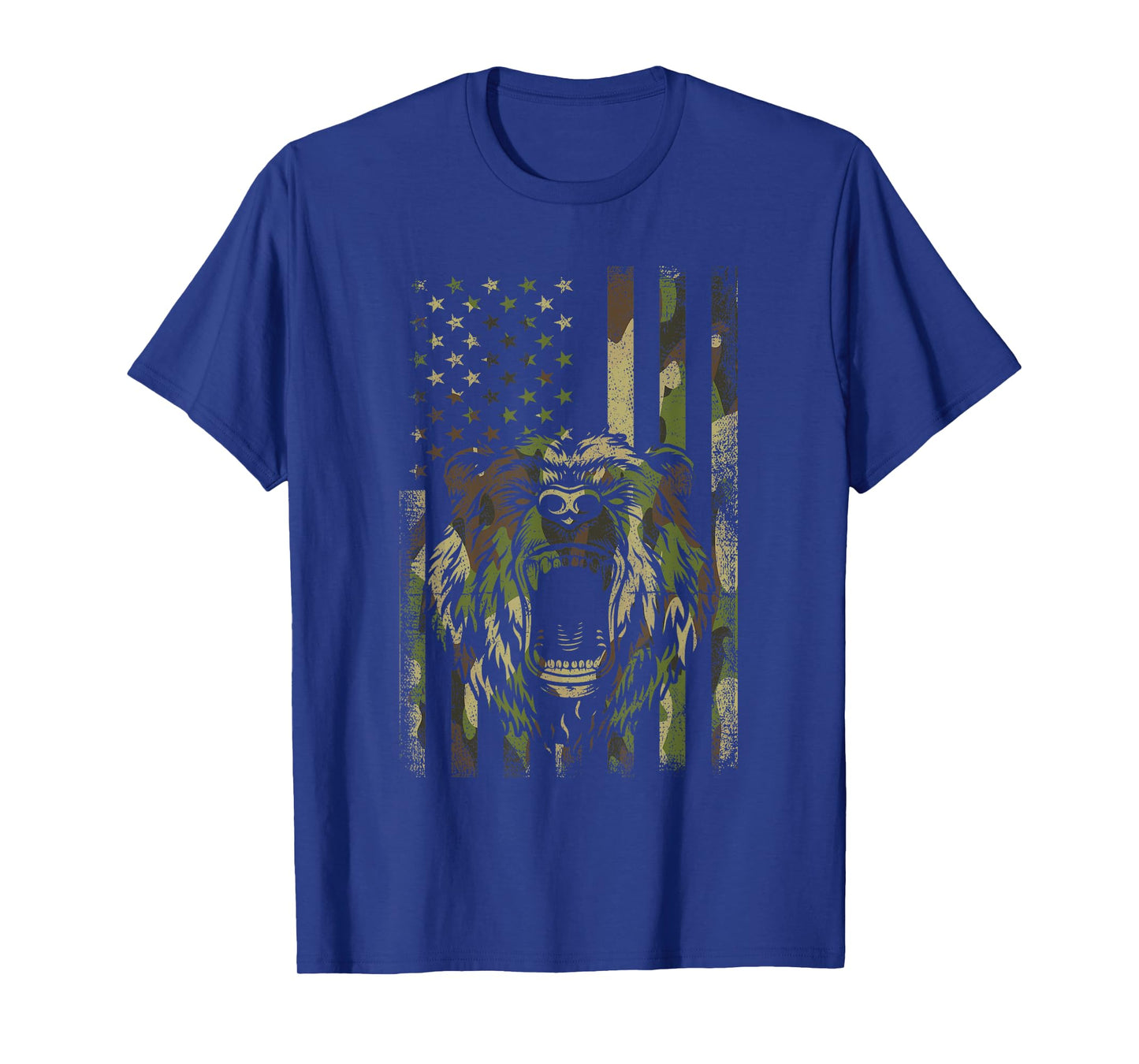 Funny Camo Hunting Lover American Flag Graphic Bear Hunters Women Men T-Shirt
