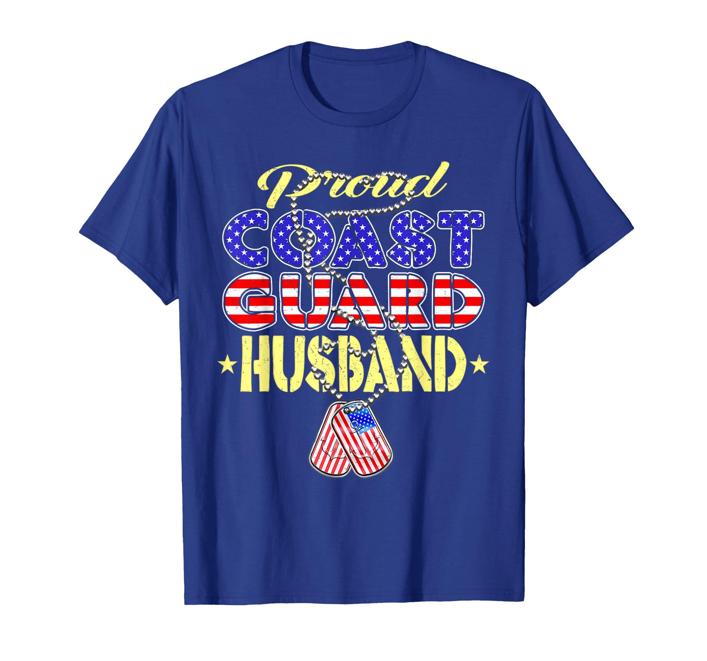 Proud US Coast Guard Husband US Flag Dog Tag Military Spouse T-Shirt