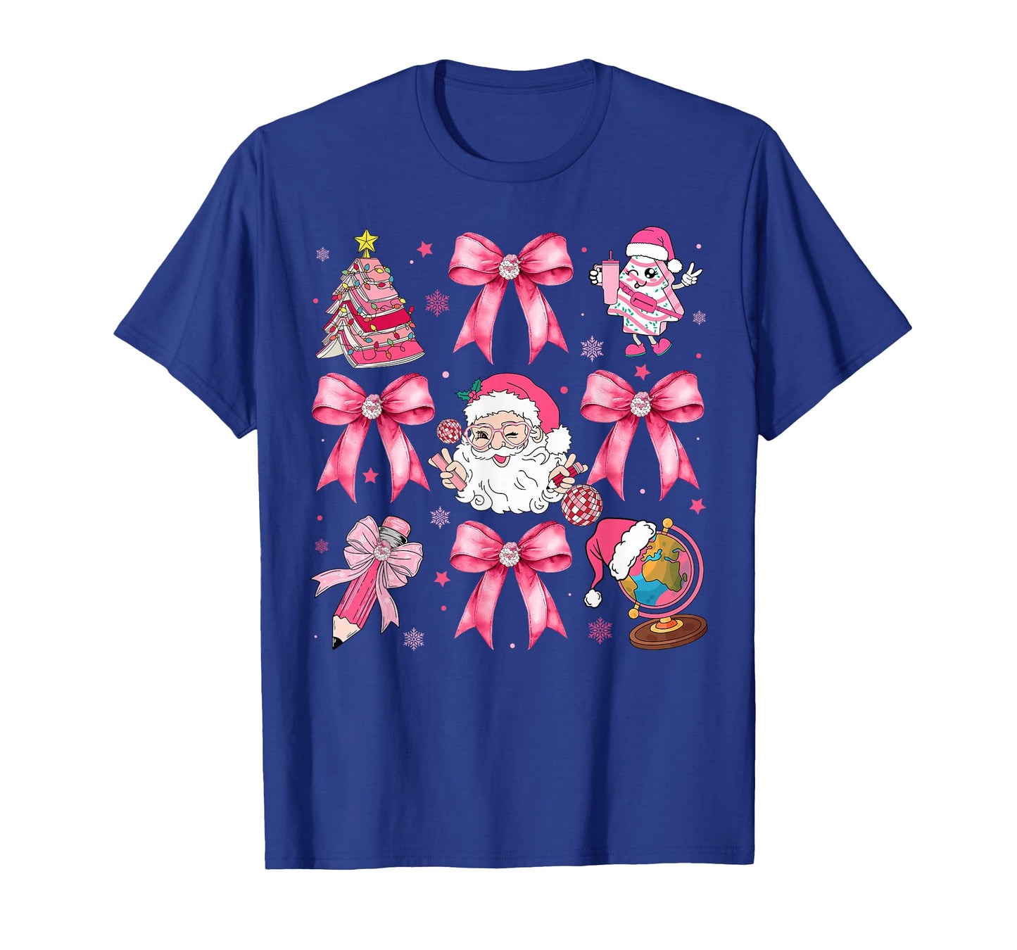 Merry Christmas Pink Santa Coquette Bow Teacher Girl Women T-Shirt