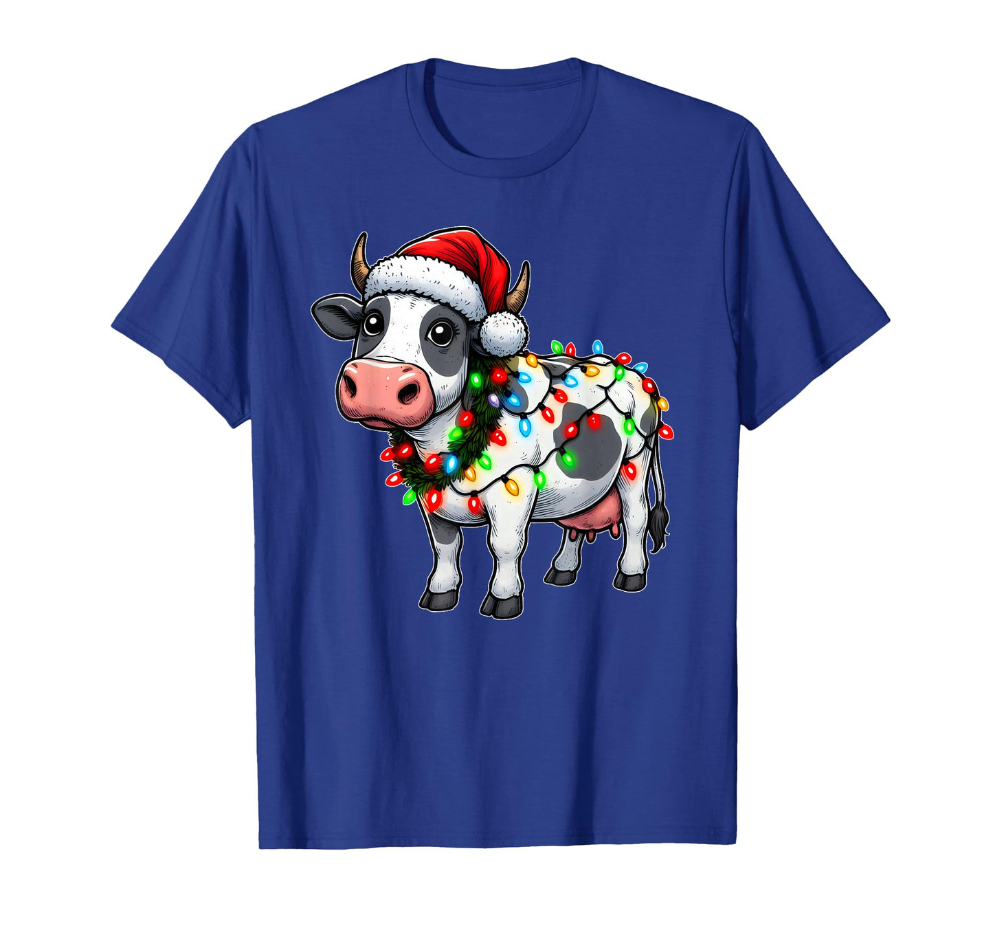 Merry Christmas Cow Santa Christmas Lights Cow Xmas Tree T-Shirt