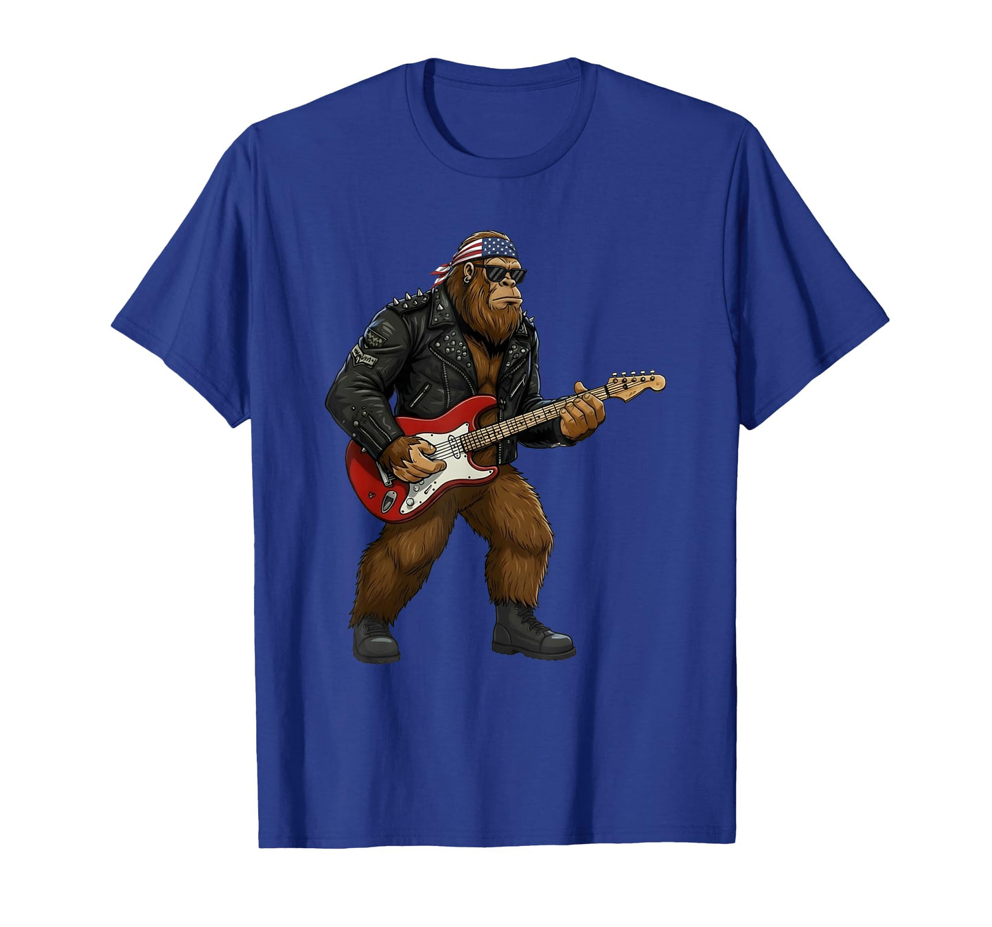 Patriotic Bigfoot Playing Guitar 4th of July American Flag T-Shirt