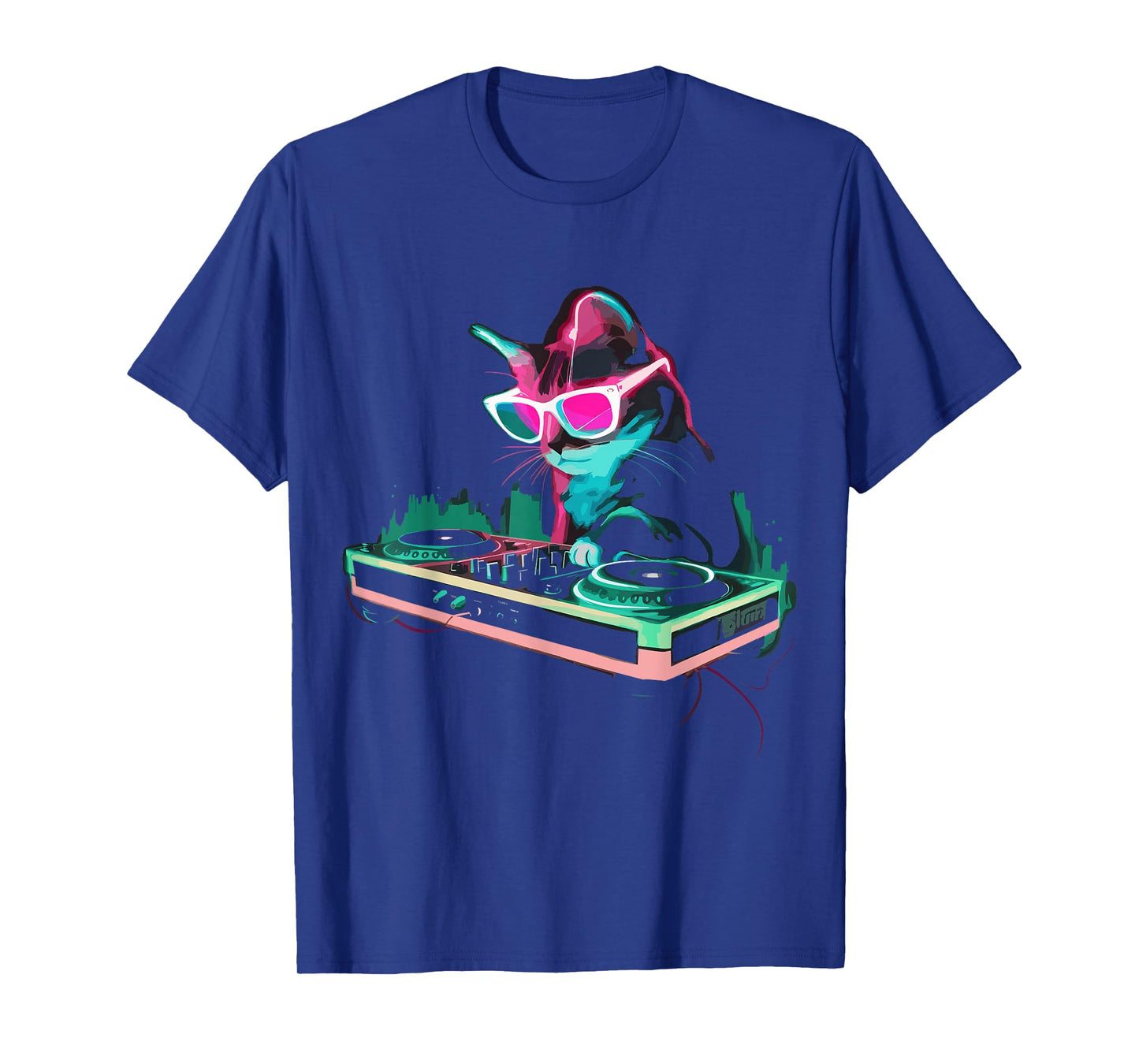 House DJ Cat Rainbow DJ Cat Kitty on Turntable Disco DJ Cat T-Shirt, Small, Black