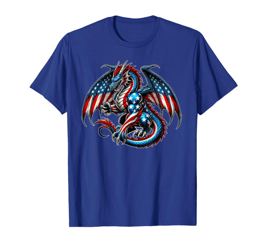 Patriotic American Flag Dragon Men Boys T-Shirt