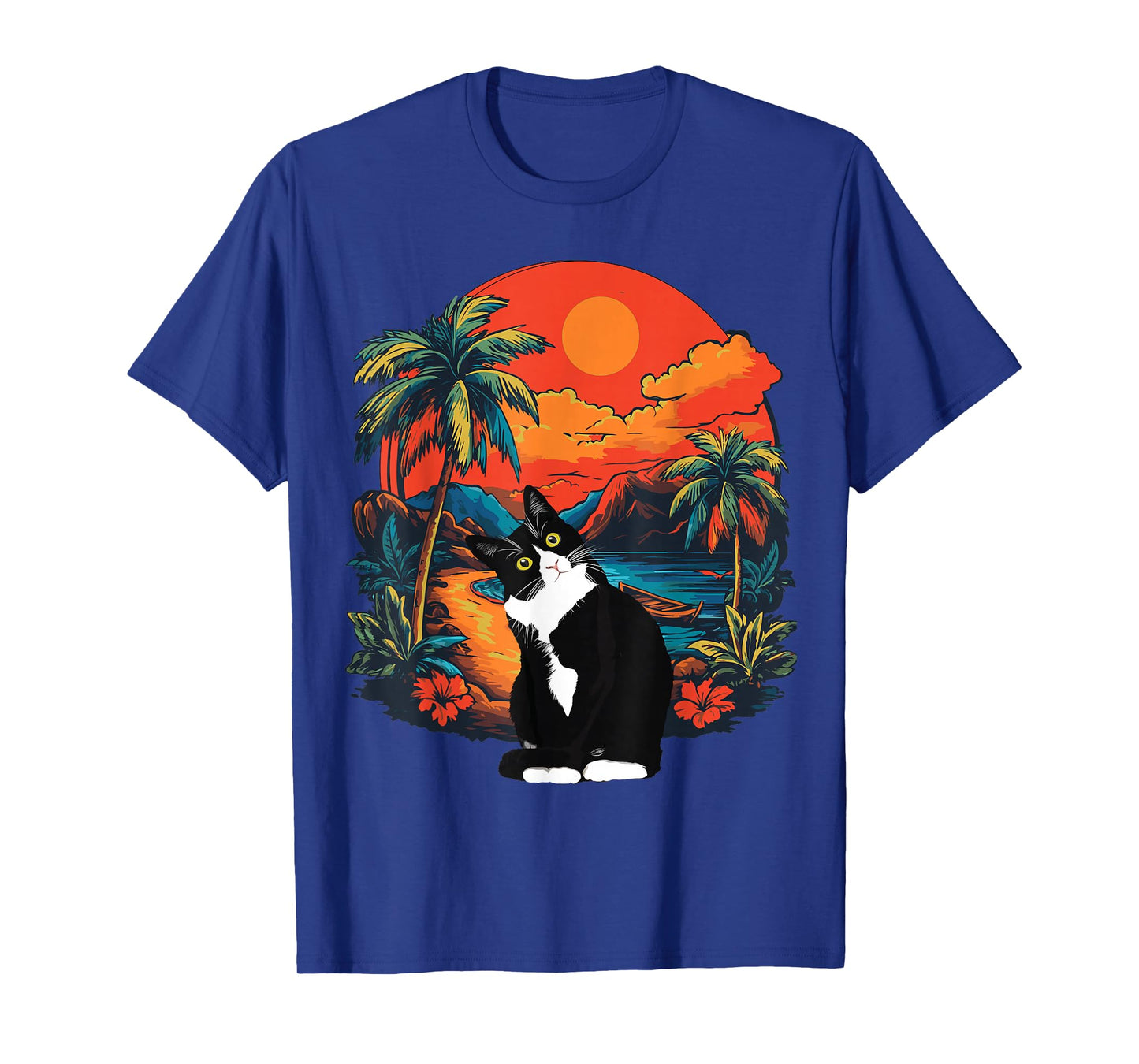 Hawaiian Tropical Tuxedo Cat Mom Dad Gift Animal Lovers T-Shirt