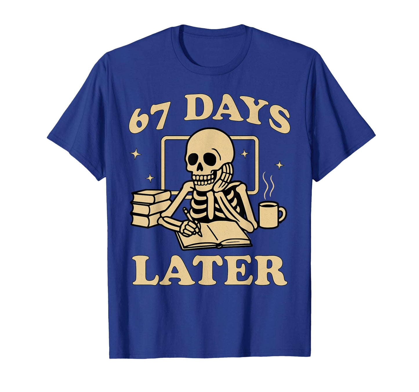 67th Day of School Teacher Skeleton Funny 6 7 Meme Six Seven T-Shirt