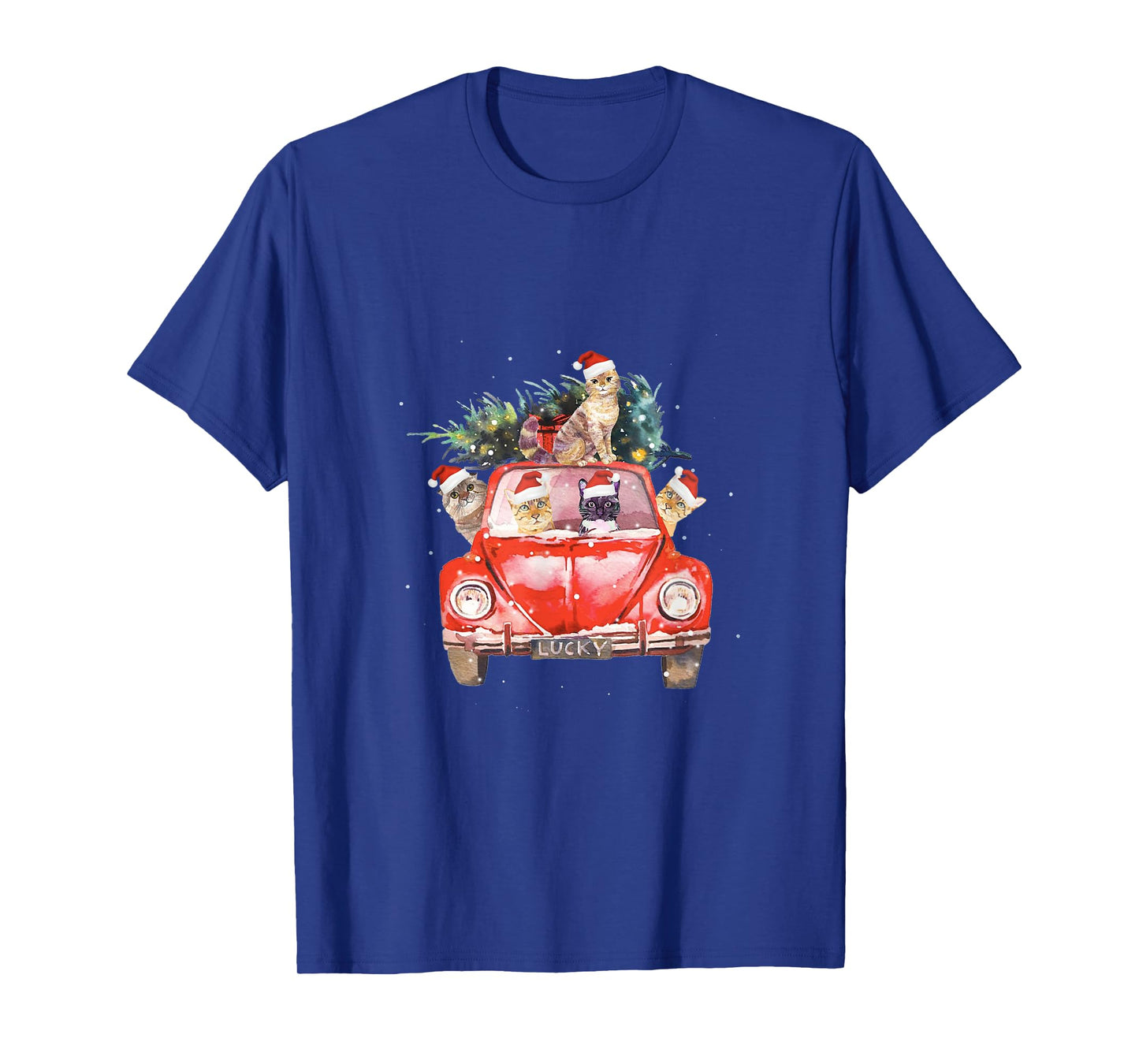 Cat Riding Red Truck Christmas Tree Cat Santa Hat Xmas Gift T-Shirt for Men Women Kids