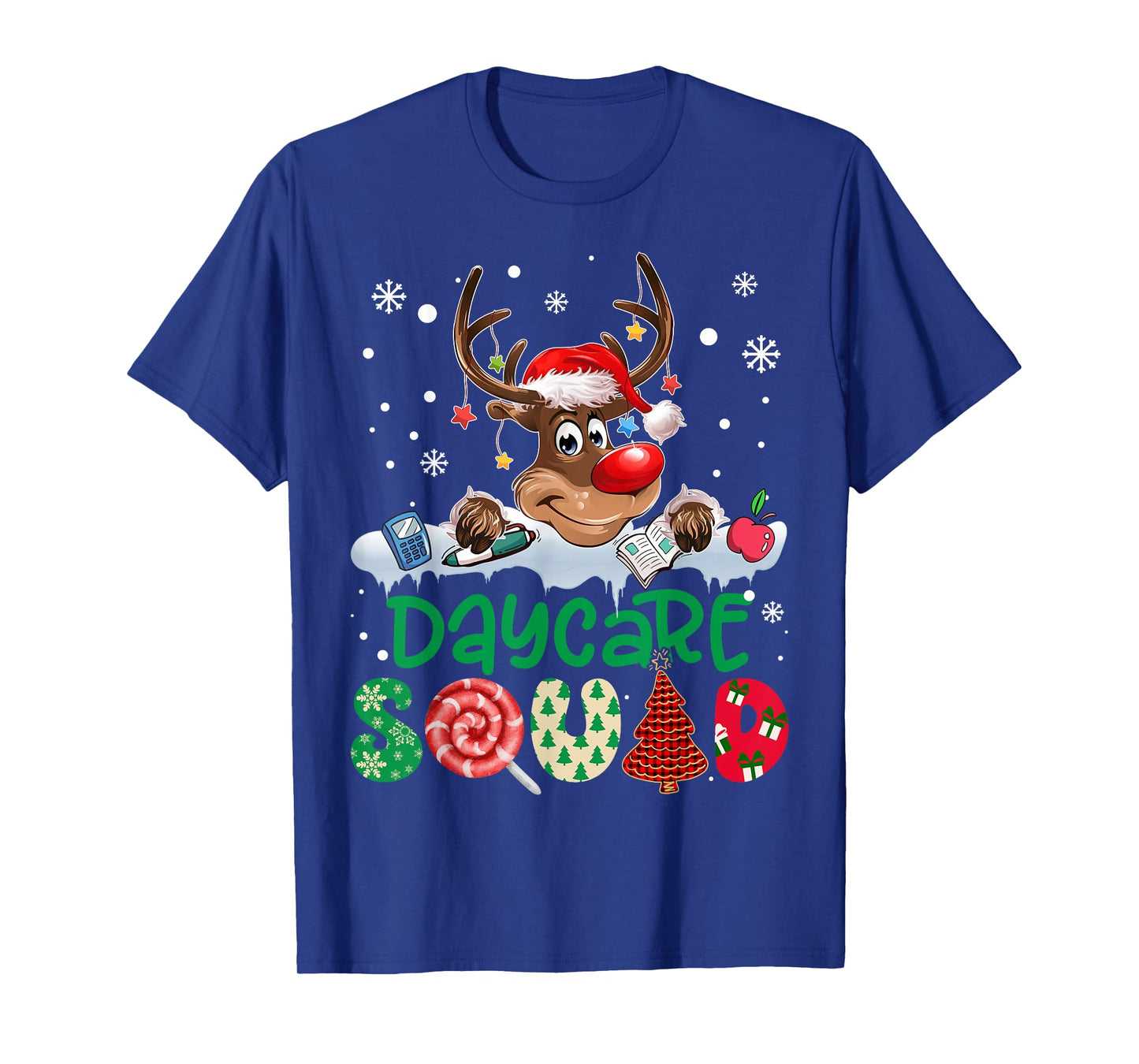 Reindeer Santa Hat Daycare Squad Teacher Christmas Kids T-Shirt
