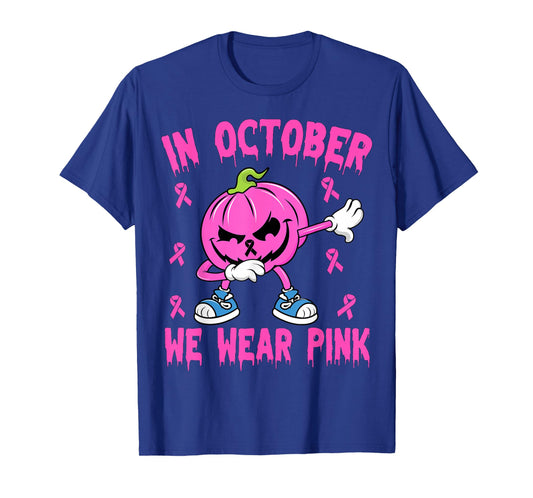 in October We Wear Pink Breast Cancer Pumpkin Halloween Boys T-Shirt