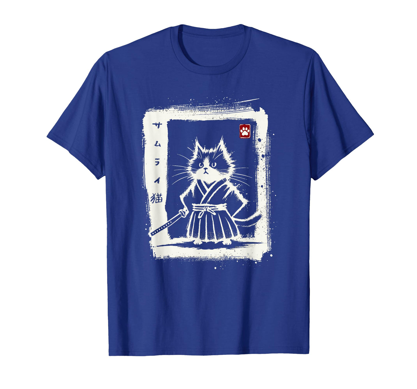 Samurai Cat Japanese Art Sumi-e Novelty Kawaii Funny Cat T-Shirt