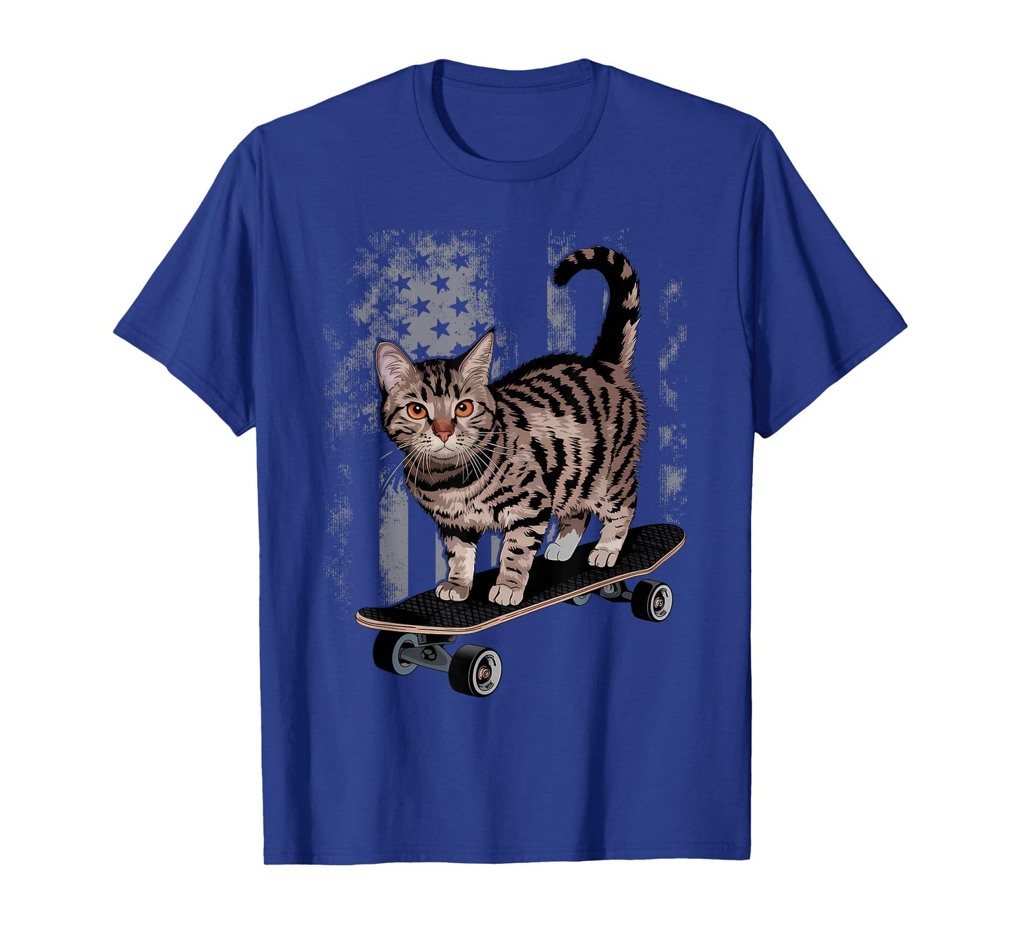 Cat on Skateboard Funny Gray Tabby Kitty T-Shirt