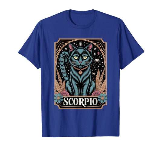 Scorpio Cat Zodiac Sign with Scorpion Tail and Night Sky T-Shirt