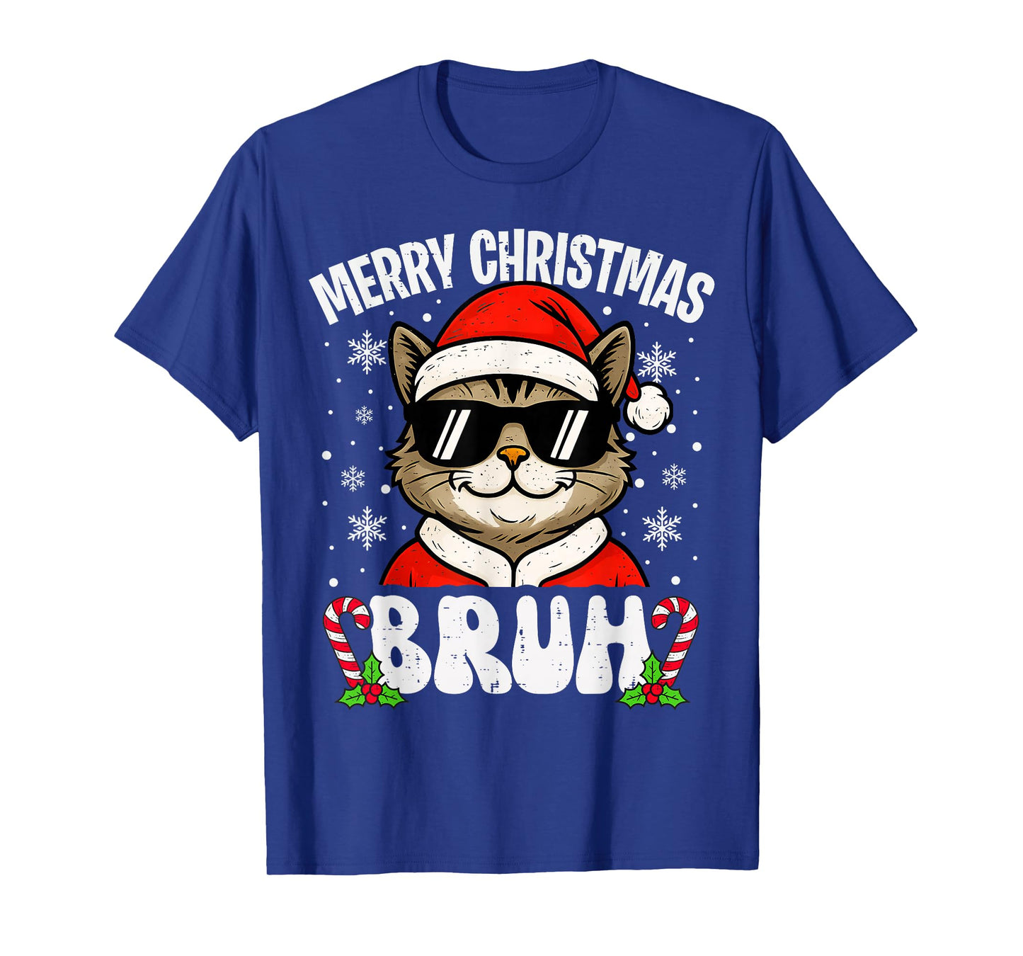 Merry Christmas Bruh Funny Cat Xmas Men Boys Kids PJs T-Shirt