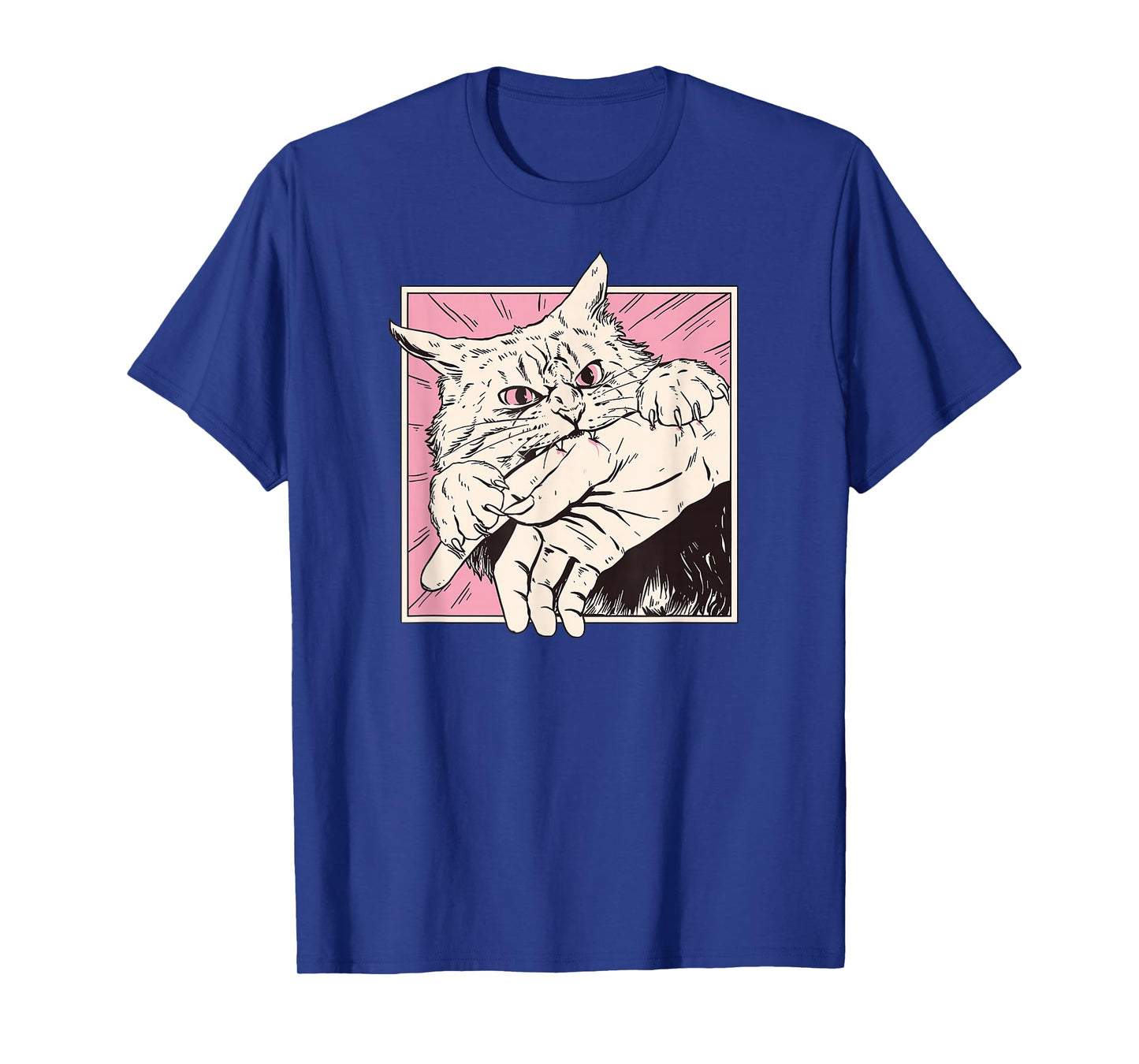 Cat Bite Retro Horror Graphic Japanese Manga Style Funny T-Shirt