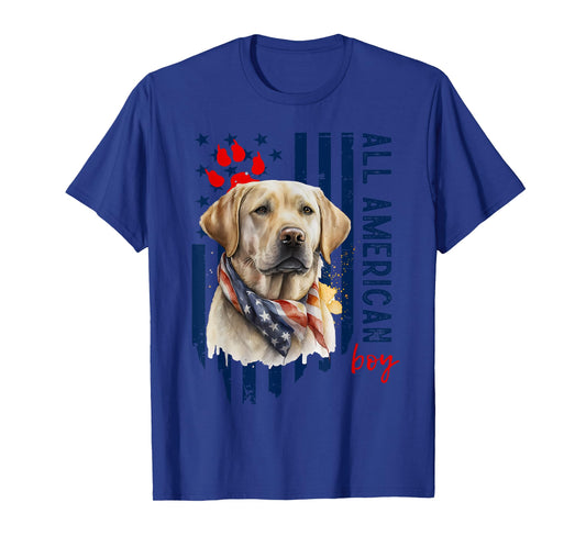 Patriotic USA Flag Yellow Labrador All American Boy Lab Dog T-Shirt