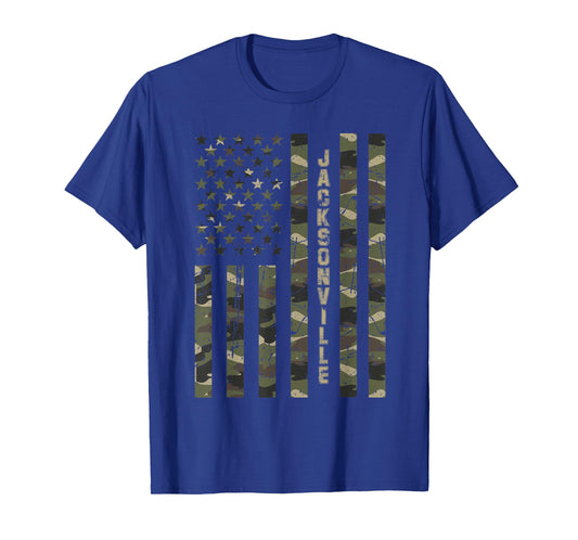 Jacksonville United States Distressed Camo w US Flag T-Shirt
