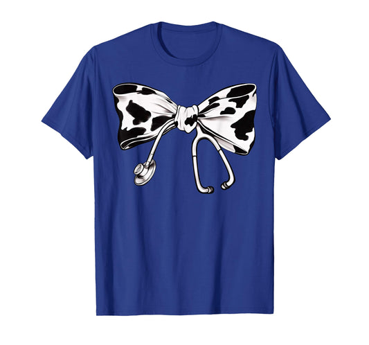 Cow Print Bow And Stethoscope Nurse RN Graduation Coquette T-Shirt