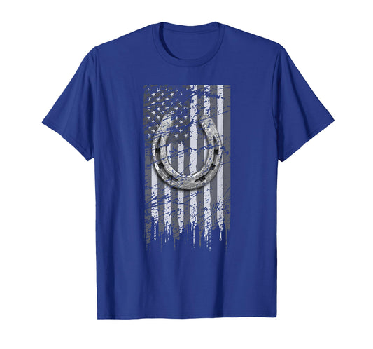 Horseshoe Shirt Horse Lover Gift US Flag Lucky Horseshoe T-Shirt