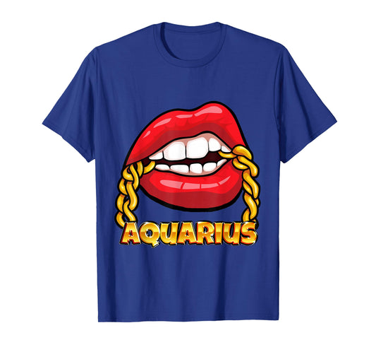 Juicy Lips Gold Chain Aquarius Zodiac Sign T-Shirt