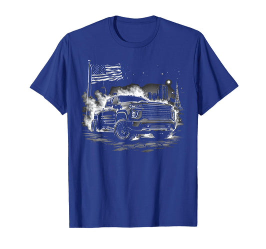 2500 Silverado Truck Crew Cab Patriotic City Scene USA flag T-Shirt