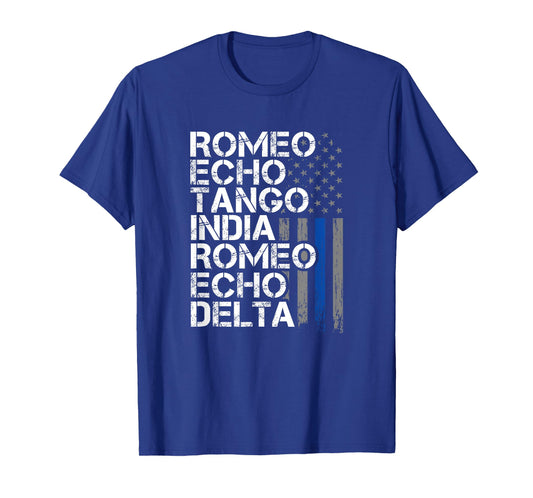Retired - Thin Blue Line, Phonetic Code, Police Retirement T-Shirt