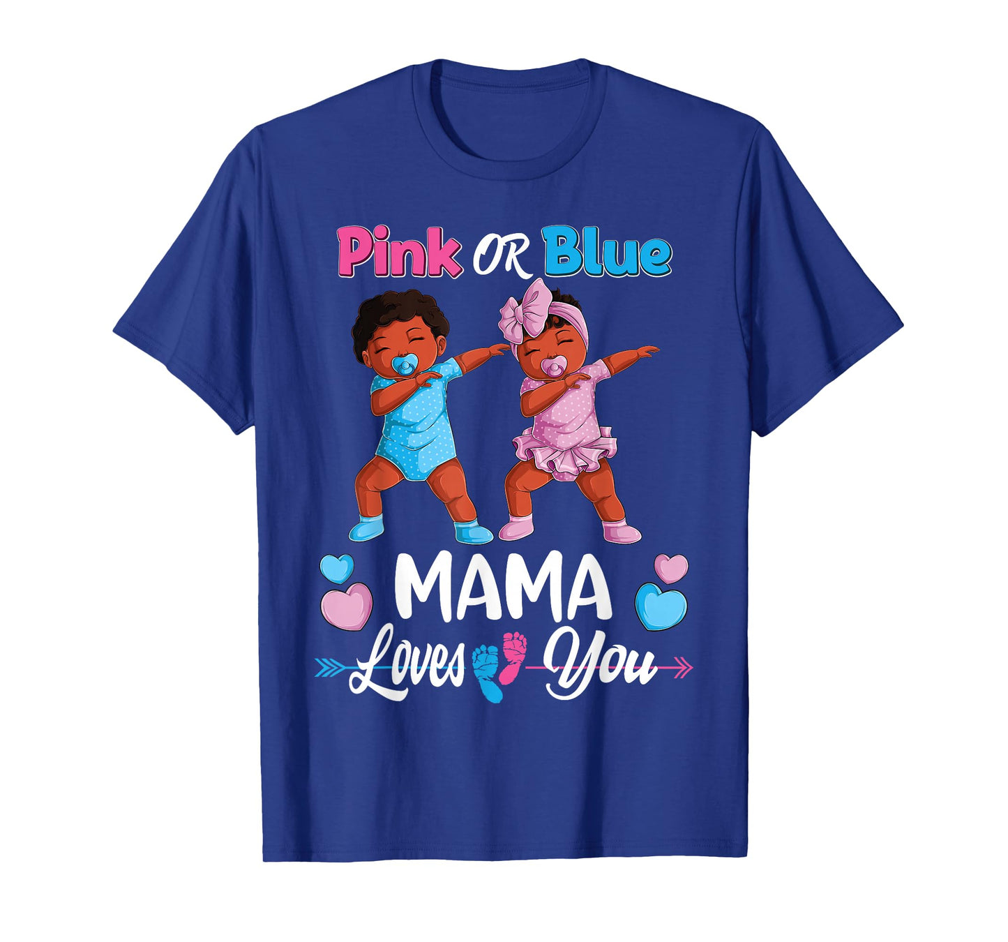 Pink Or Blue Mama Loves You Black Baby Gender Reveal Party T-Shirt