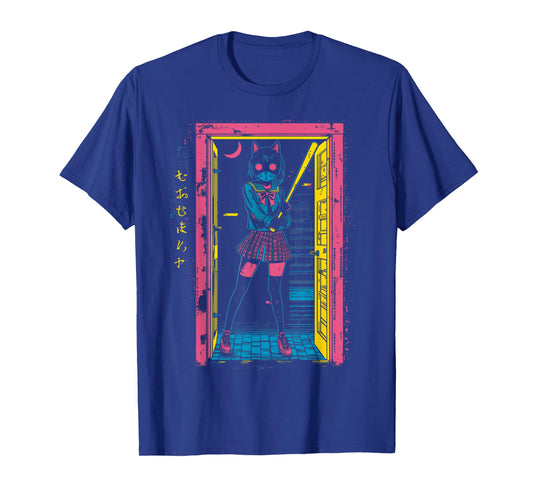 Creepy Girl Cat Grunge Slasher Pastel Goth Anime Horror T-Shirt