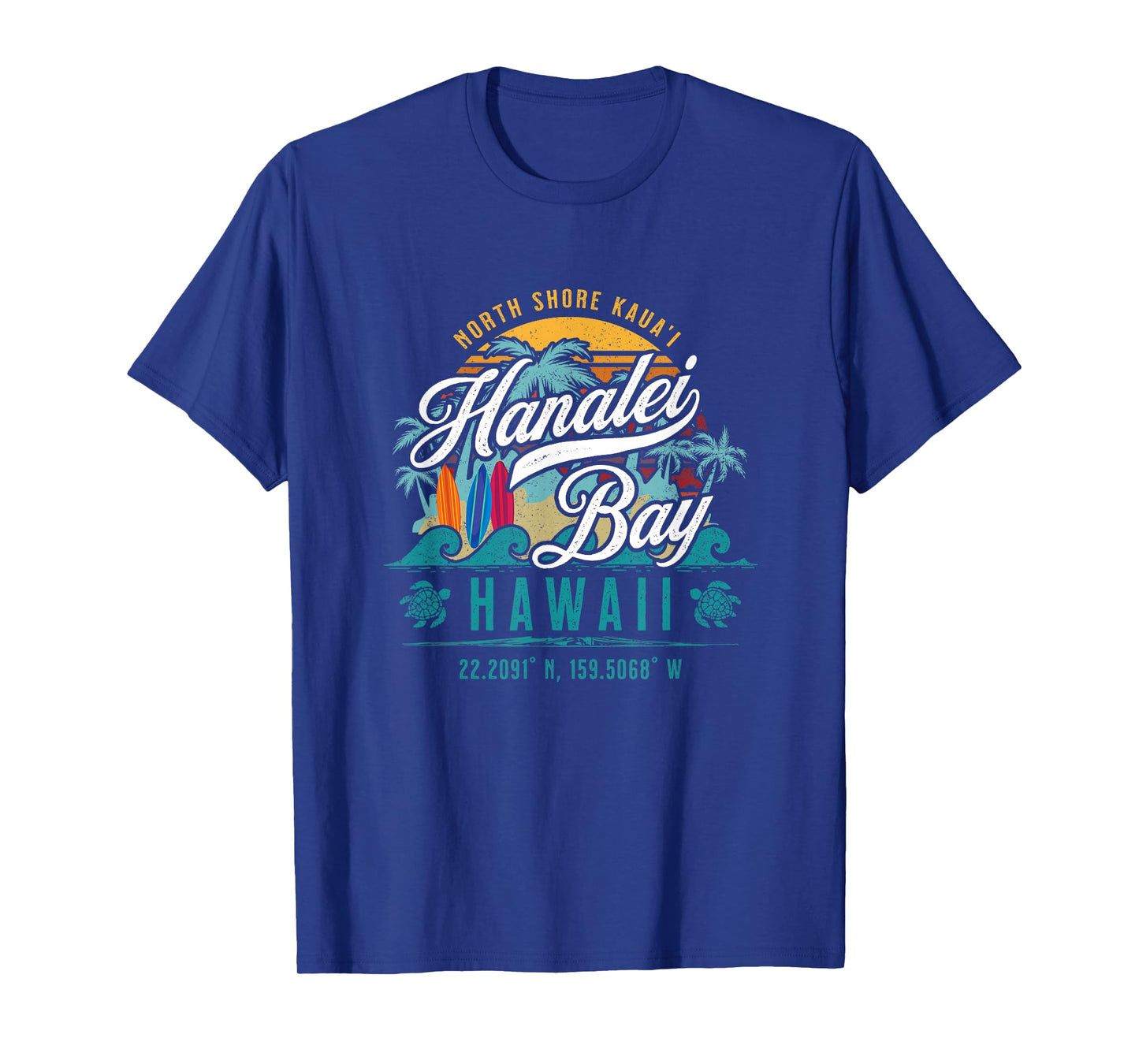 Hanalei Bay North Shore Kauai Hawaii Retro Sun Surf Fishing T-Shirt