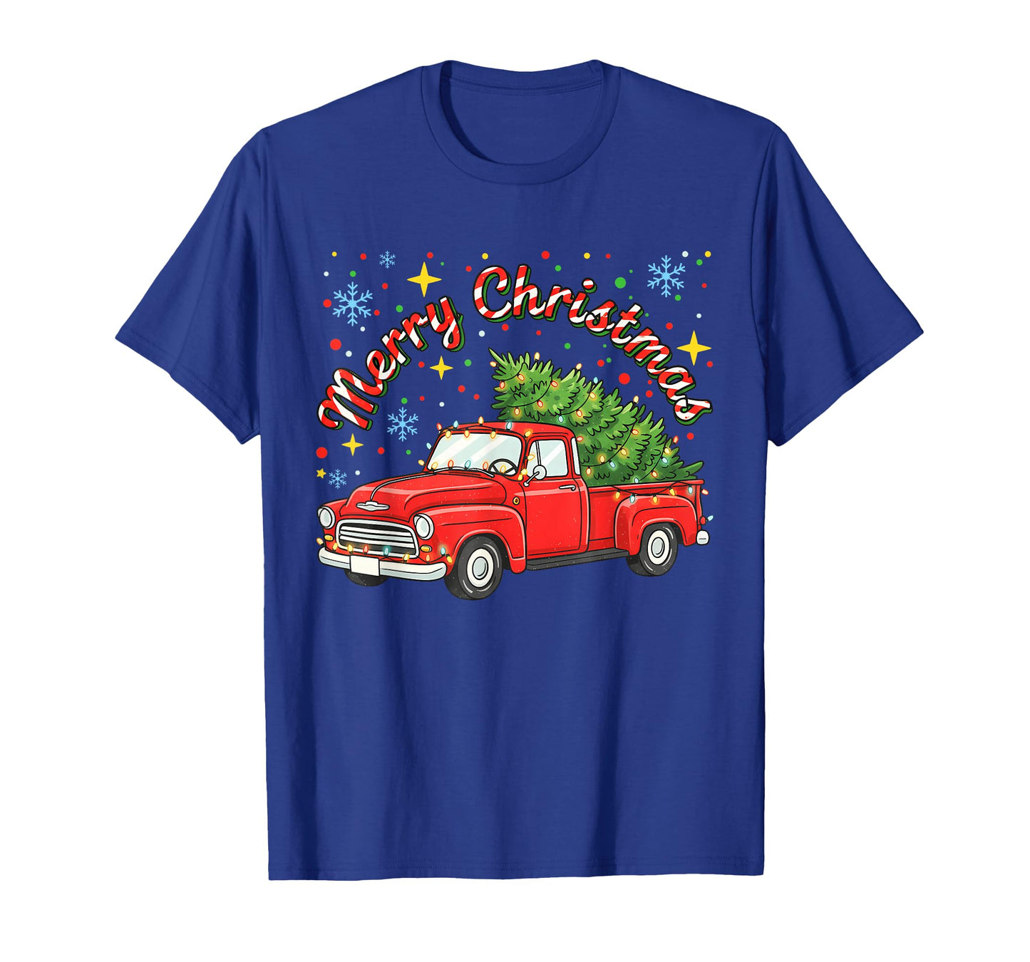 Vintage Merry Christmas Red Truck Xmas Tree Family T-Shirt