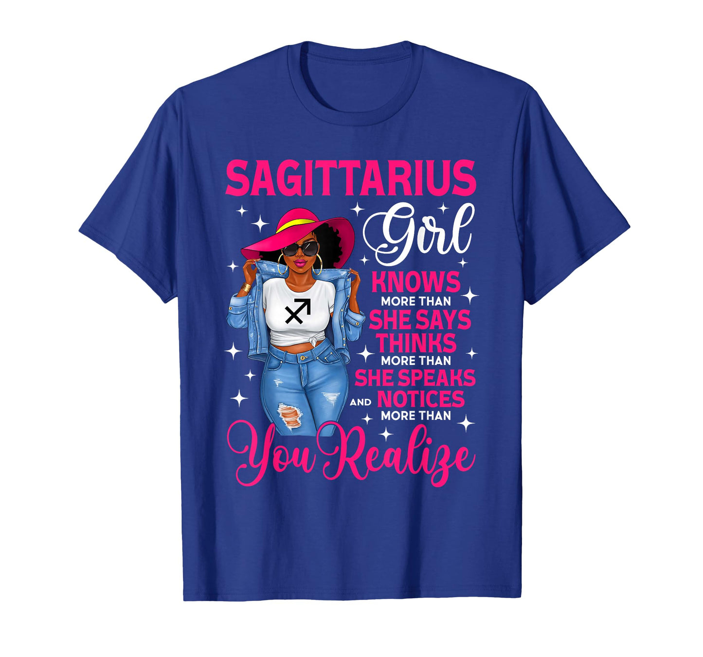 Sagittarius Girl Proud Afro Hair Black Woman Hat Zodiac Sign T-Shirt