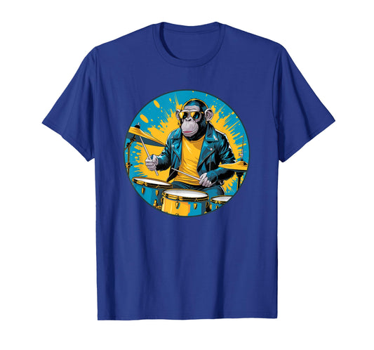 Cute Monkey Playing Drums Graphic Art Animal Musician T-Shirt