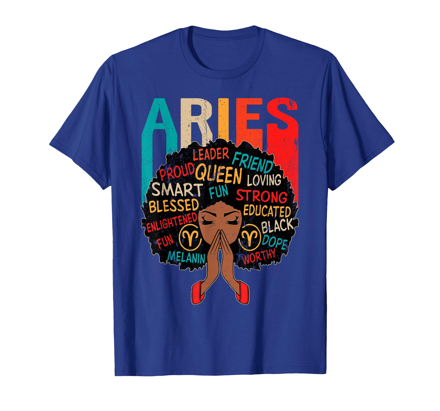 Aries Queen Retro Afro Black Women Zodiac Sign T-Shirt