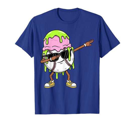 Dabbing Baseball Drip Ice Cream Kids Youth Boys Girls T-Shirt