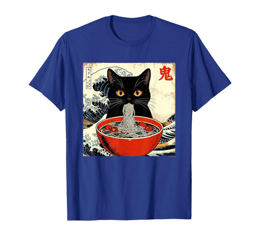 Anime Cat Ramen Japanese Funny Graphic Tees Kawaii Cat Anime T-Shirt