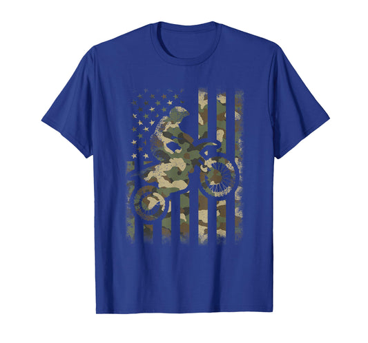 Motocross American Flag Camouflage Dirt Bike Men Women Kids T-Shirt