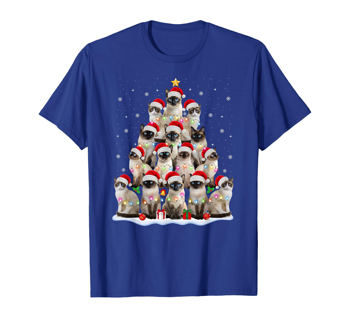 Siamese Cat Christmas Tree Lights Xmas Catmas Cat Lover T-Shirt