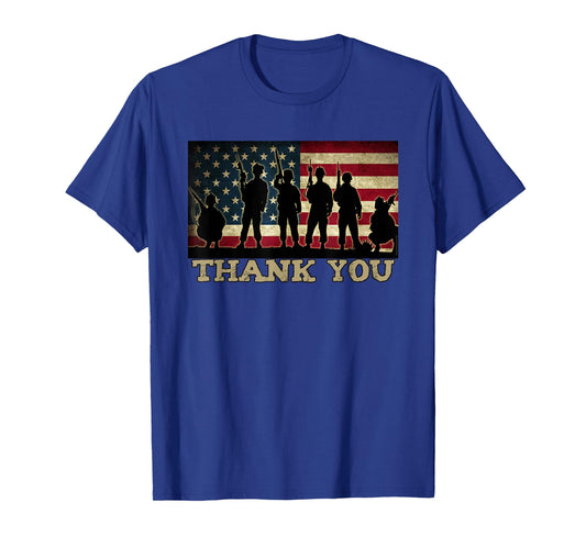 Patriotic Thank You Soldiers Veterans American Flag Military T-Shirt