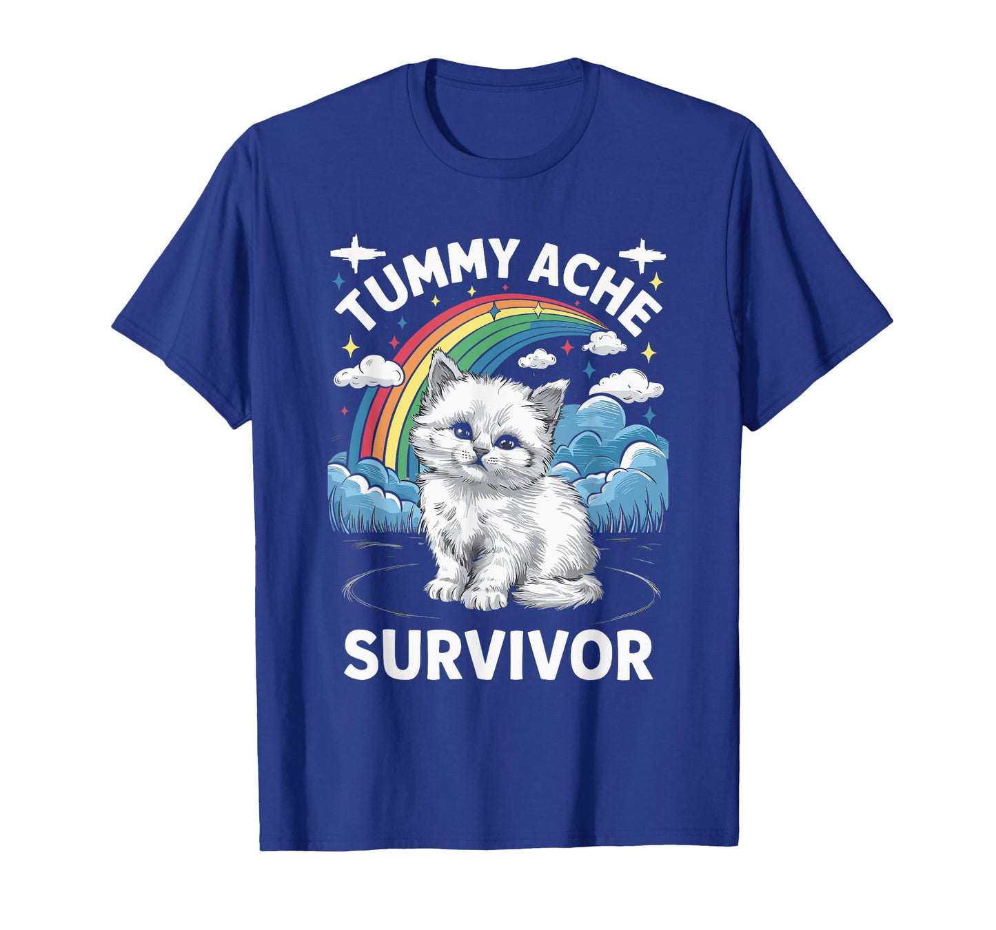 Oddly Specific Meme Stomach Ache Funny Black Tummy Ache Survivor Cat T-Shirt