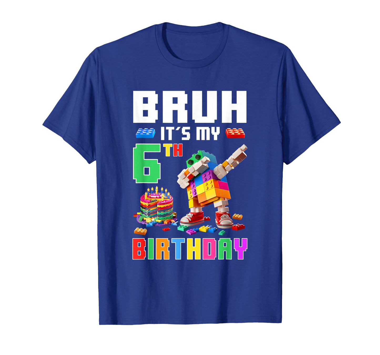 Bruh Its My 6Th Birthday Master Builder Dabbing Block Brick T-Shirt
