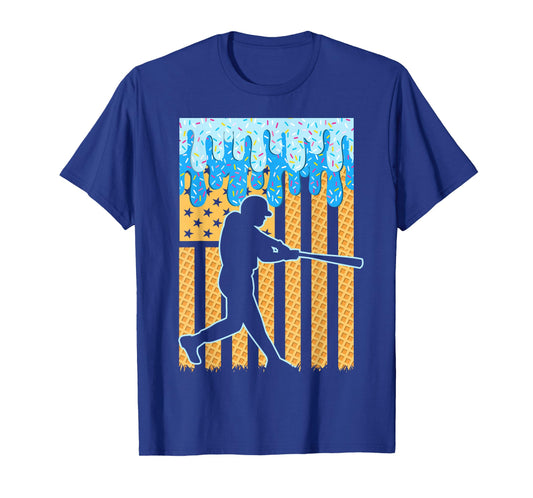 Baseball Drip Bat Boys Ice Cream American Flag 4th Of July T-Shirt