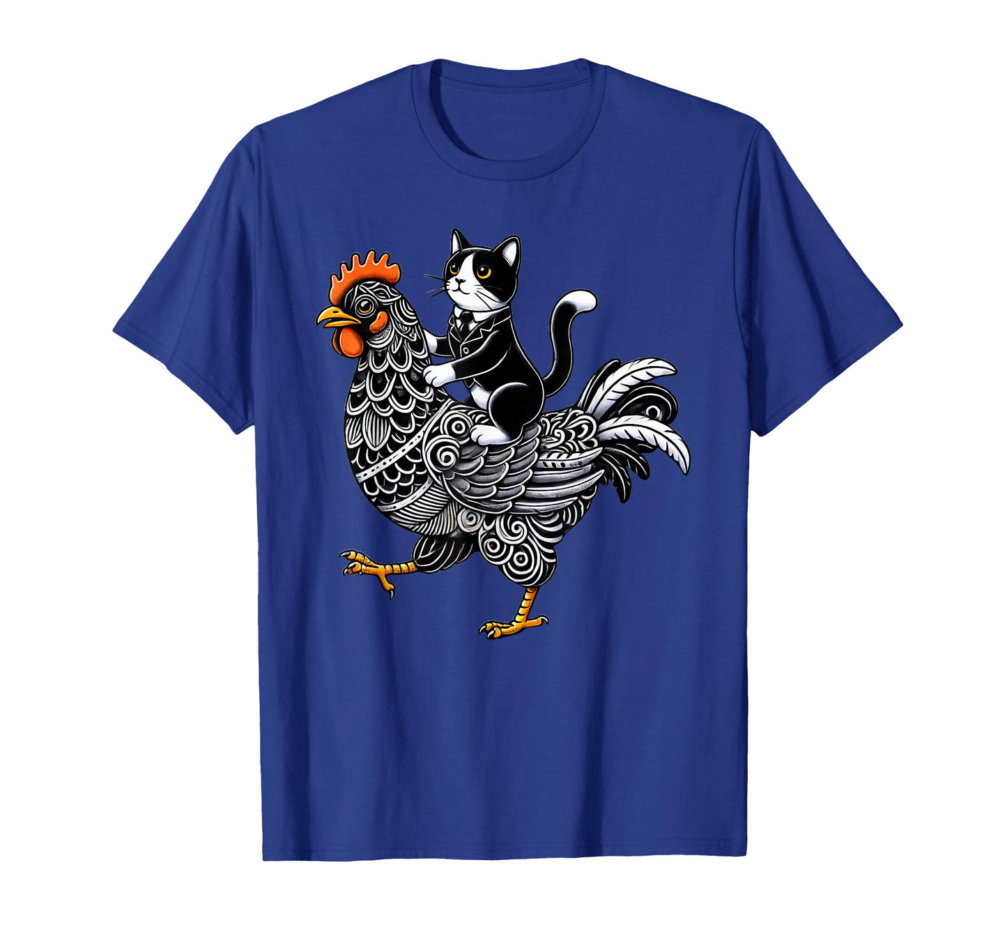 Funny Tuxedo Cat Riding Chicken T-Shirt