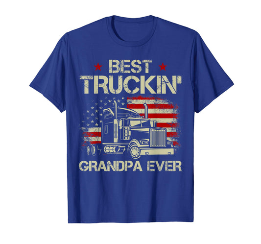 Best Truckin Grandpa Ever American Flag Trucker 4th Of July Men T-Shirt