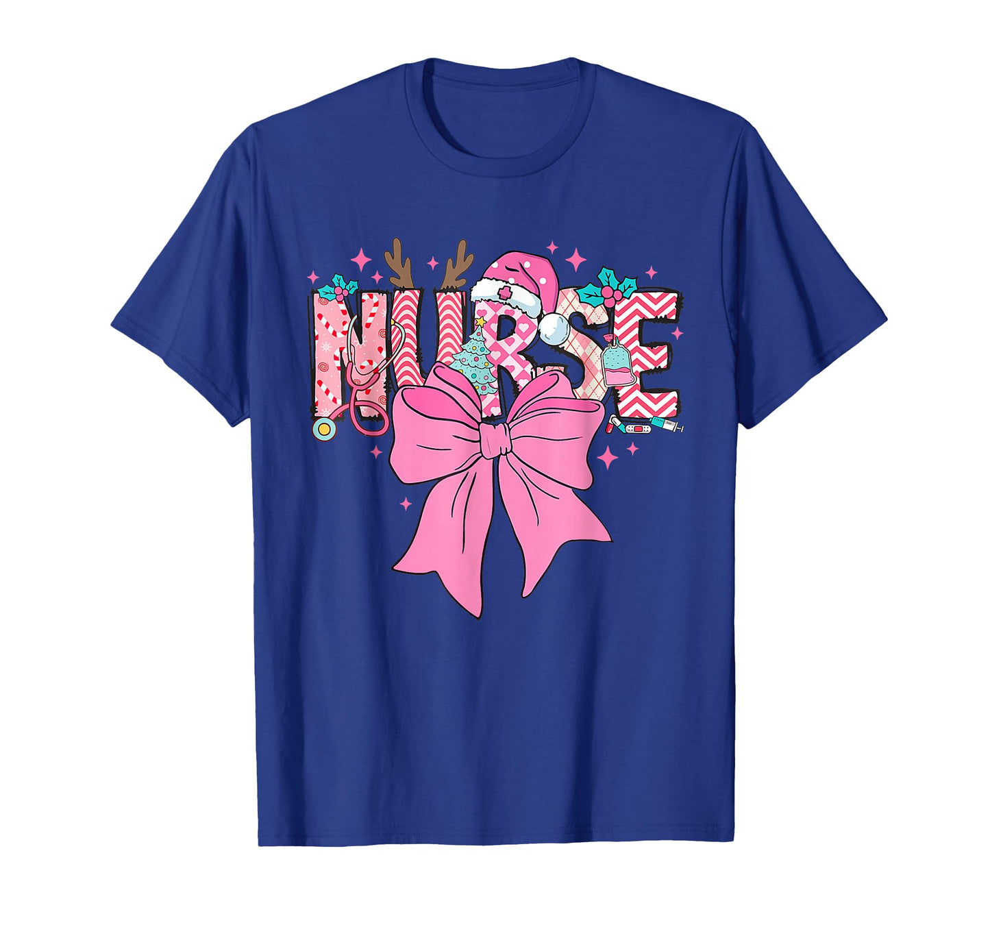 Coquette Nurse Christmas Nursing Pink Tone Bow Xmas Plaid T-Shirt