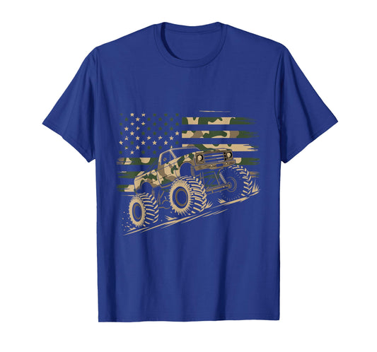 Monster Truck Camo USA Flag Patriotic July 4th Adventure T-Shirt