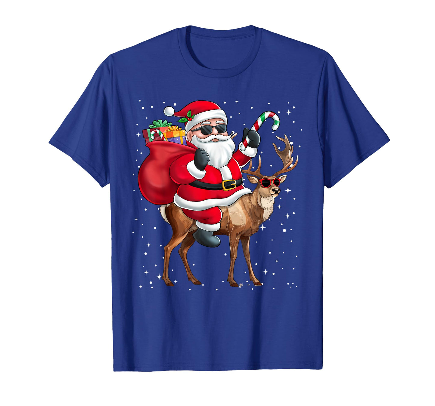 Santa Claus Riding A Reindeer Christmas Boy Girl Kids T-Shirt
