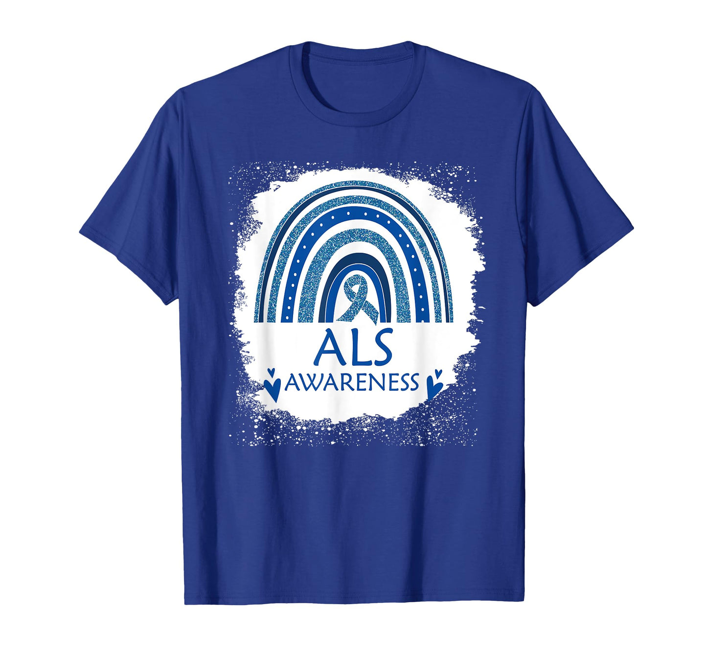 ALS Awareness Bleached Rainbow Blue Ribbon Men T-Shirt