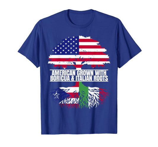 American Grown with Flag Heritage Boricua Italian Roots T-Shirt